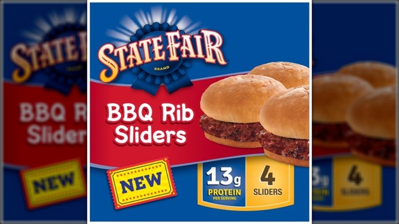 blue box of frozen rib sliders
