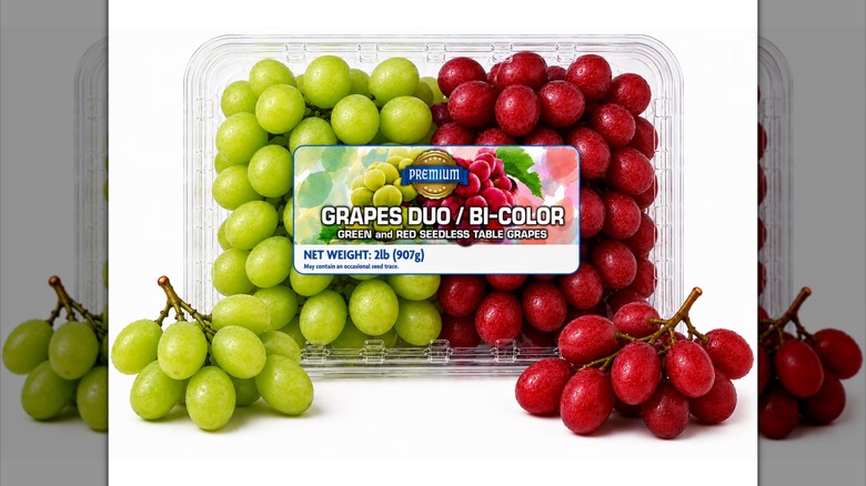 clamshell package of red and green grapes