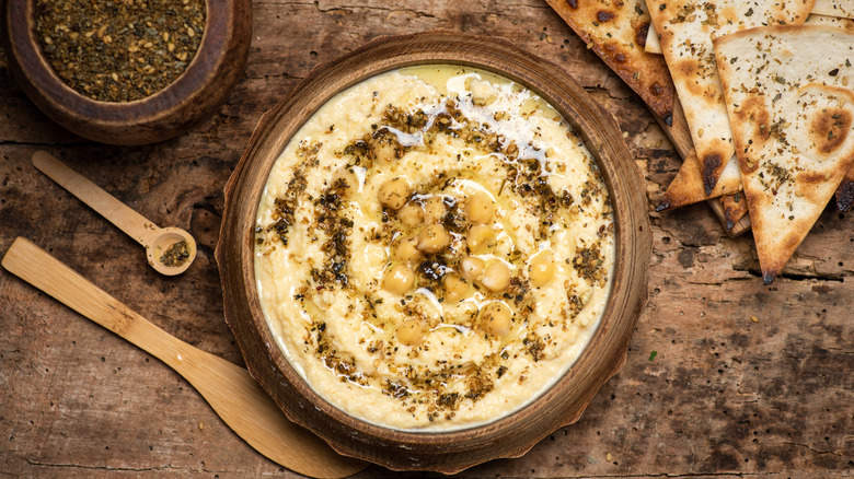 Hummus with pita and spices