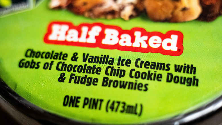 A close-up of a Ben & Jerry's Half Baked ice cream lid