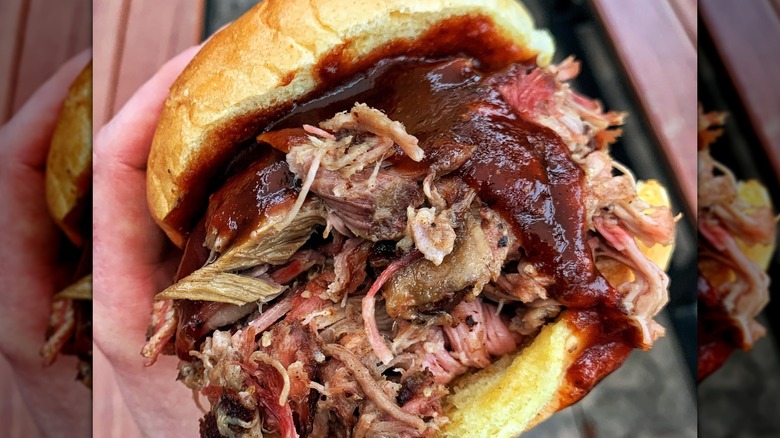 A meat-filled burger from Bear's Smokehouse BBQ in Connecticut