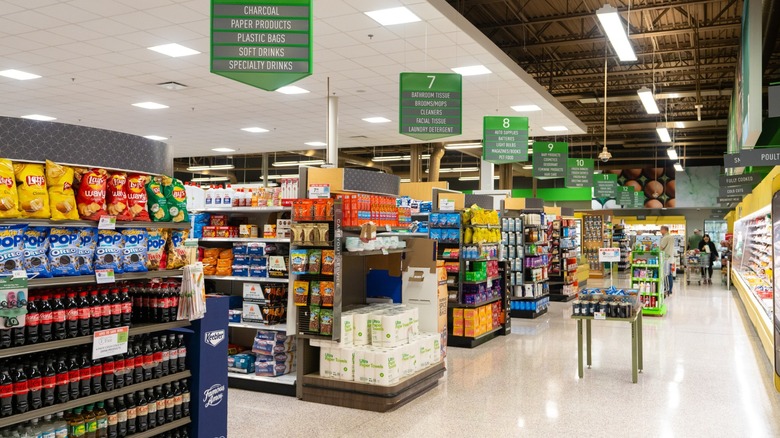 publix store interior with signature green signs and speckled floor