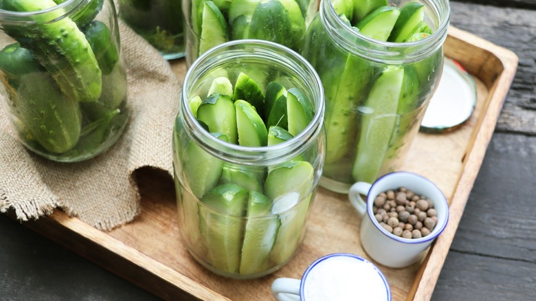 homemade pickles in canning jars