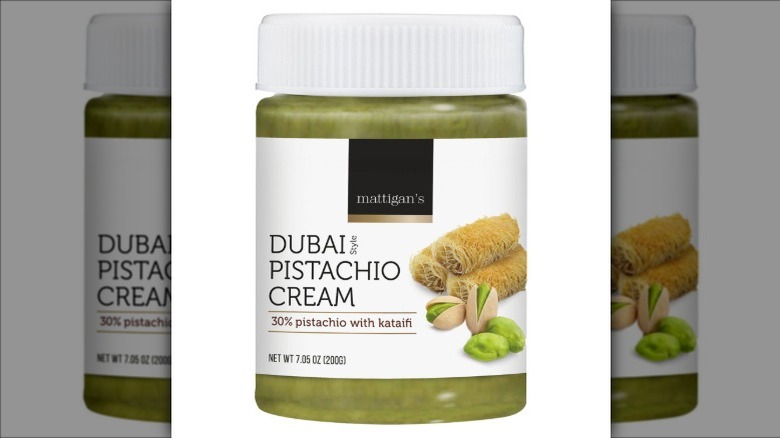 A jar of Mattigan's Dubai Style Pistachio Cream spread