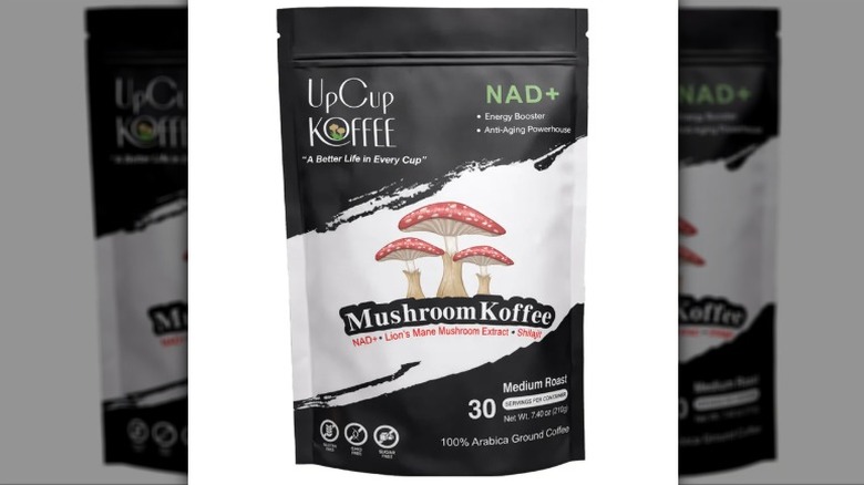 Plastic bag of UpCup mushroom coffee