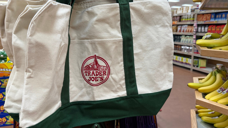 Closeup Trader Joe's tote bags