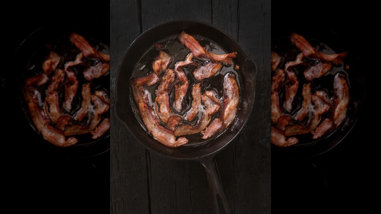 A skillet of bacon