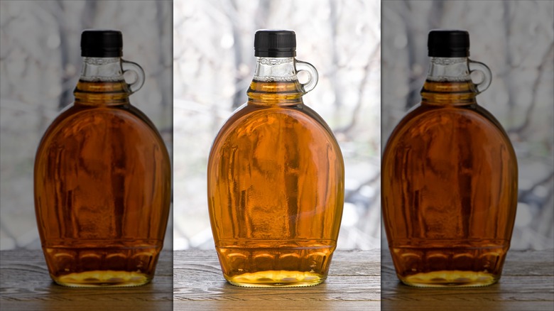 A bottle of maple syrup