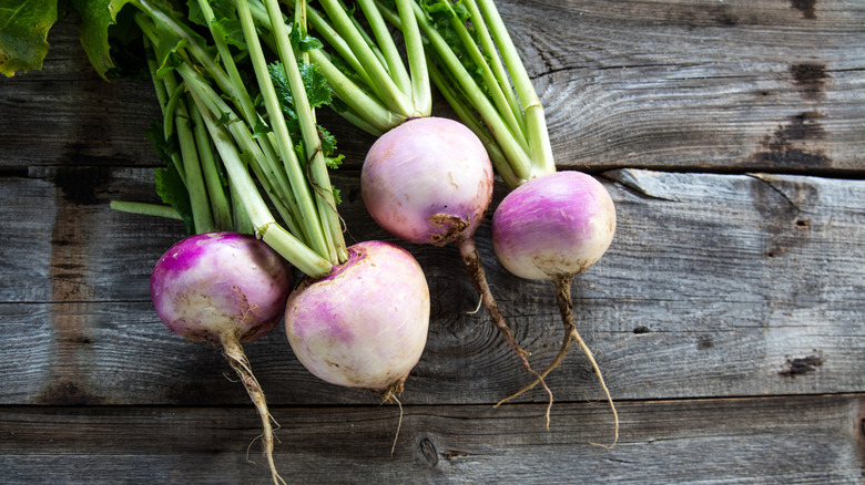 Turnips on a wooden table