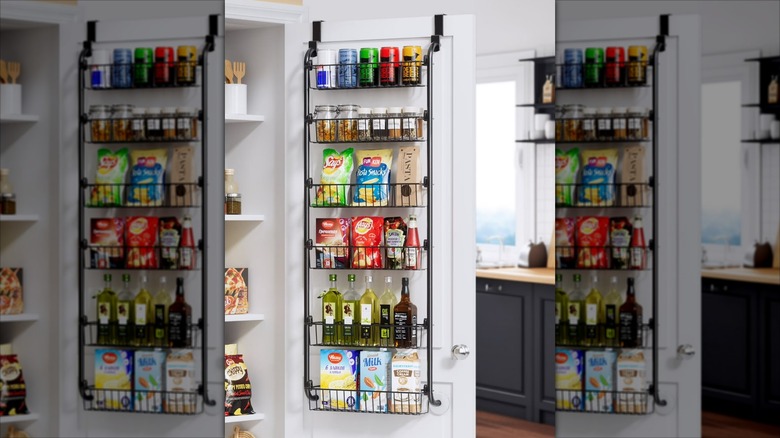 black metal pantry rack in kitchen