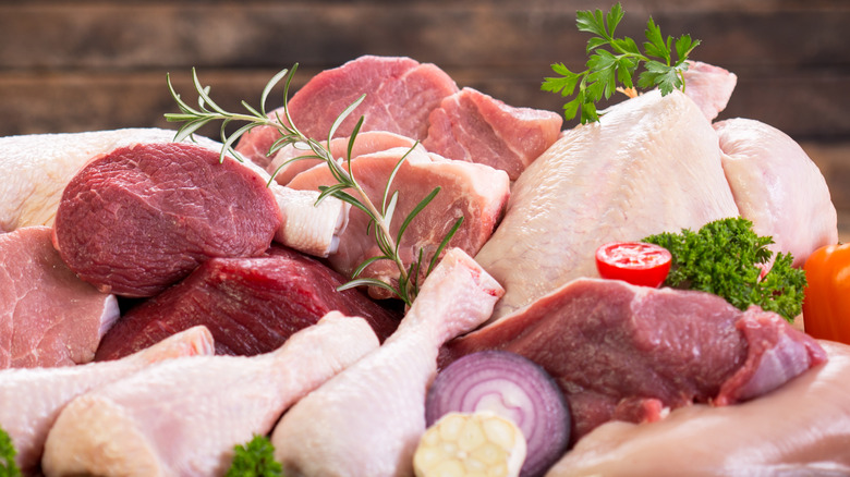 Different types of raw meat