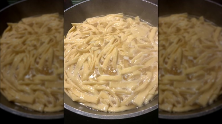 homemade egg noodles in broth