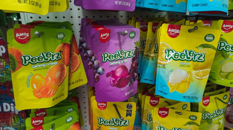 peelable candy on racks at store