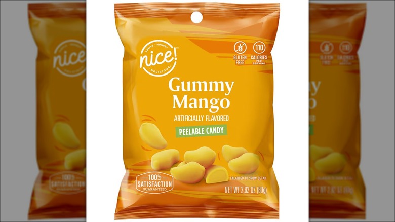 A bag of Nice! brand peelable gummy mango candy