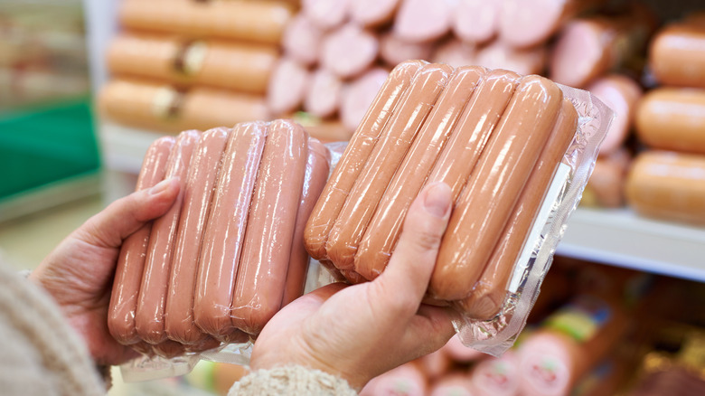 Hot dogs in plastic packaging