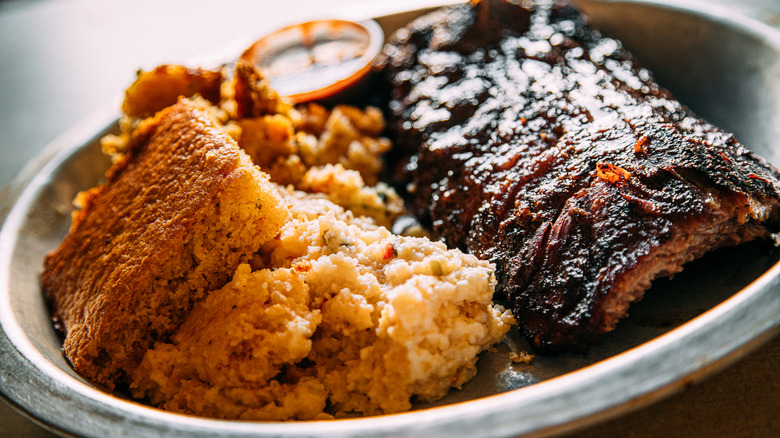 rack of ribs and corn pudding in North Carolina