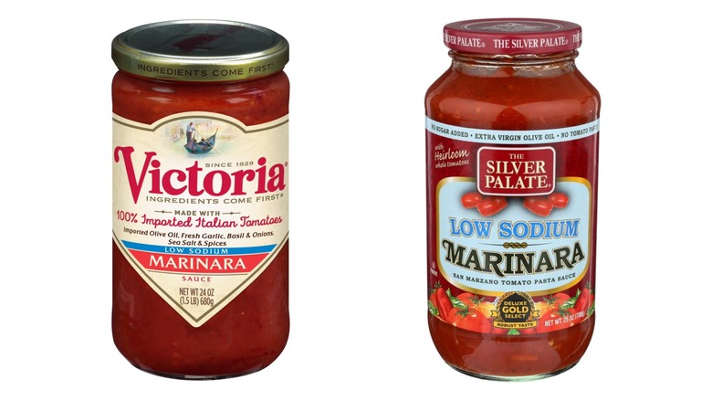 product images of low-sodium marinara sauces from The Silver Palate and Victoria
