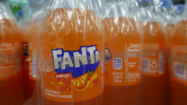 Bottles of Fanta orange soda at a Costco