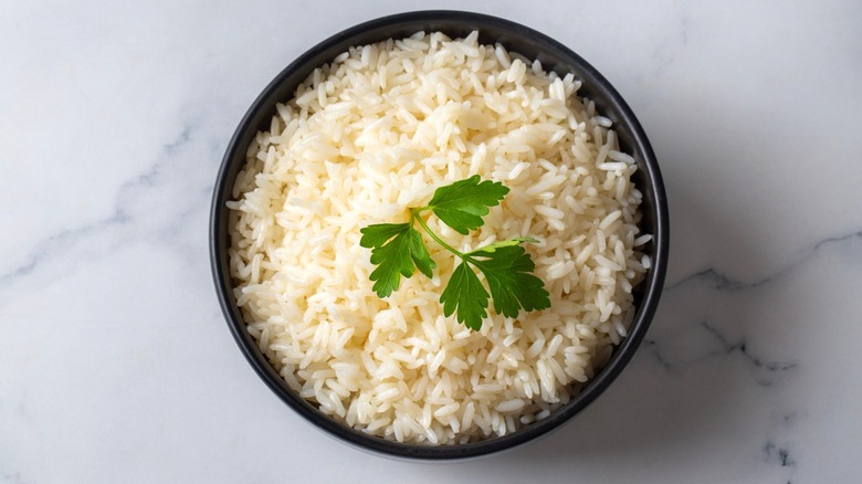 bowl of rice with herbs