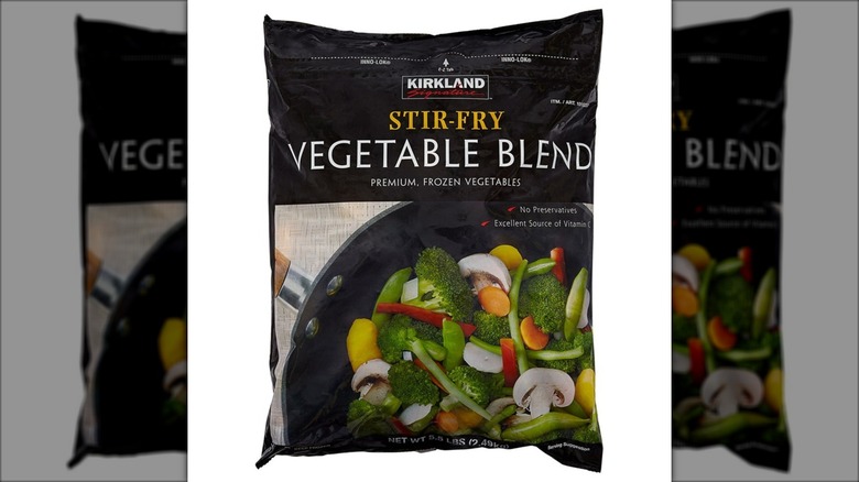 black bag of costco Kirkland brand frozen veggies