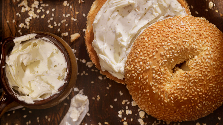 Cream cheese on bagel