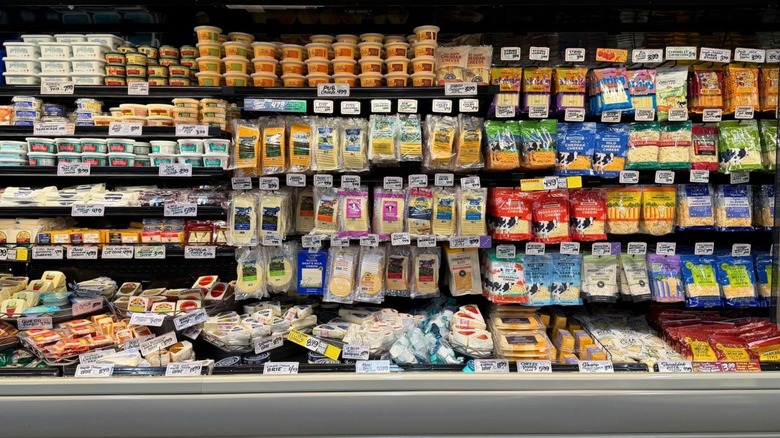 trader joe's cheese display in fridge case