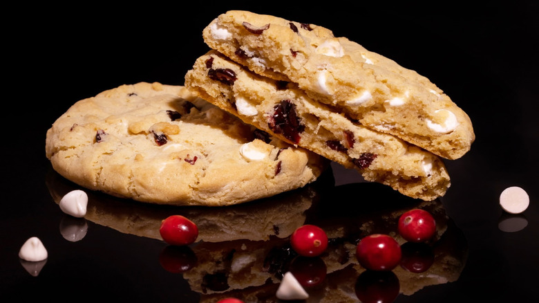 Stack of Cranberry White Chip Crumbl cookies