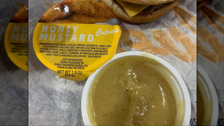 A pot of Culver's honey mustard sauce