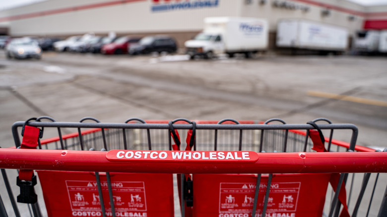 close up of costco shopping cart handle
