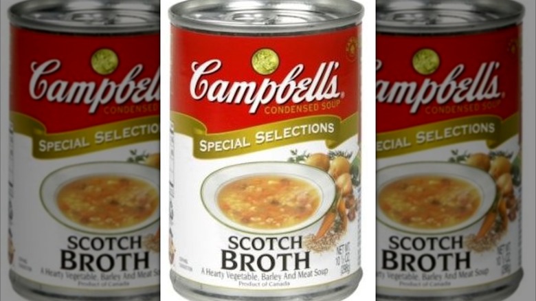 A drawing of a tin of Campbell's Scotch Broth on a white background