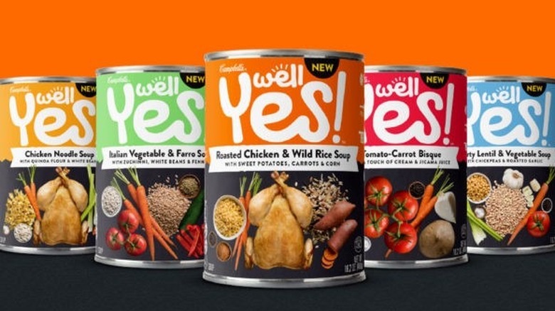 A line-up of five of Campbell's Well Yes! soups