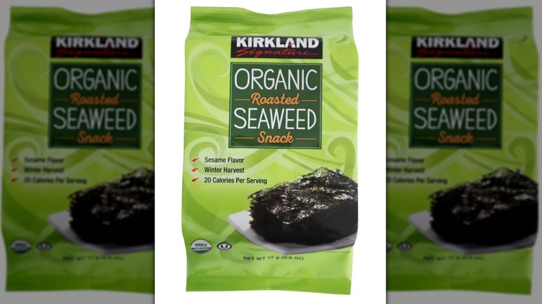 A pack of Kirkland Organic Roasted Seaweed