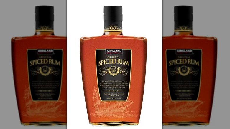 A bottle of Kirkland Signature Spiced Rum