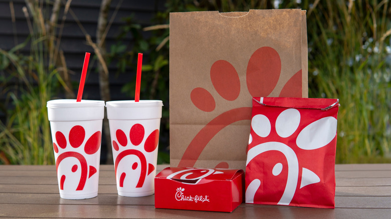 Chick-fil-A takeout meal on table outside