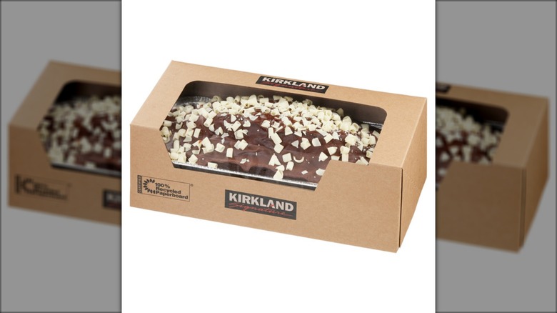 costco triple chocolate cake in brown paper box