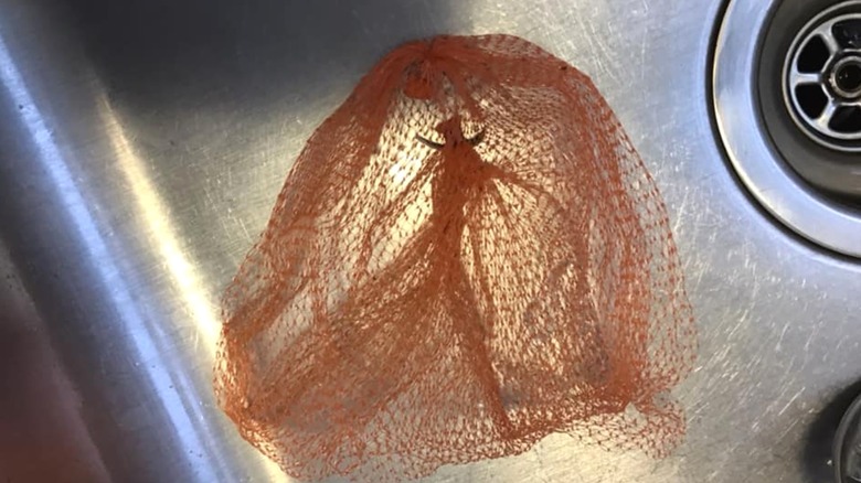 Cut onion bag in sink