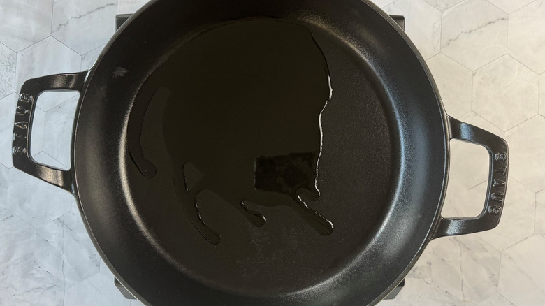oil heating in cast iron skillet