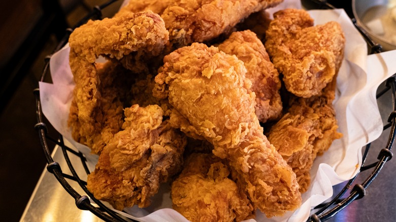 basket of golden fried chicken