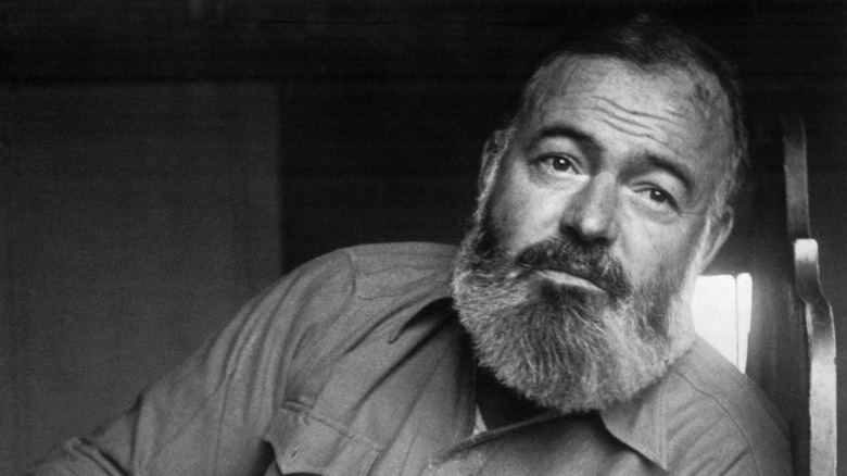 ernest hemingway with beard in black and white