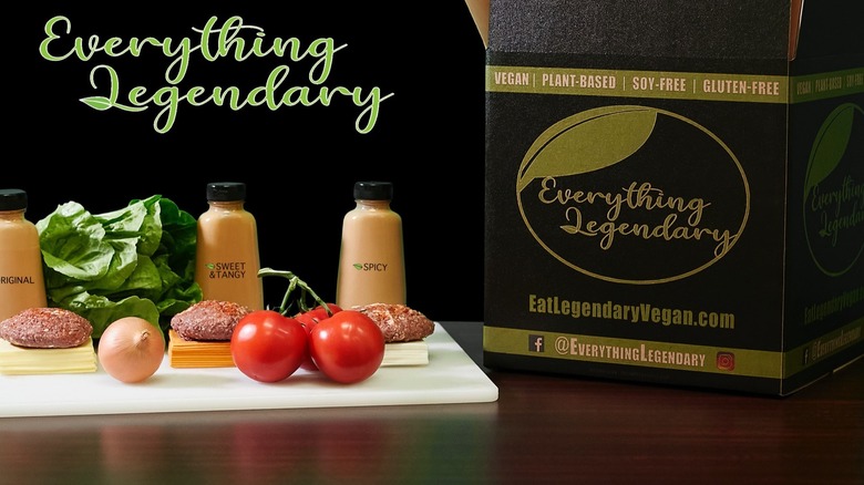 everything legendary shipping box with patties and sauce