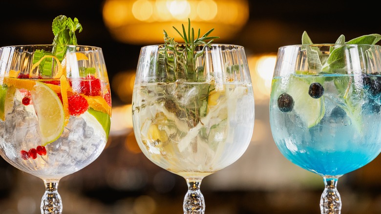 Three glasses of gin cocktails