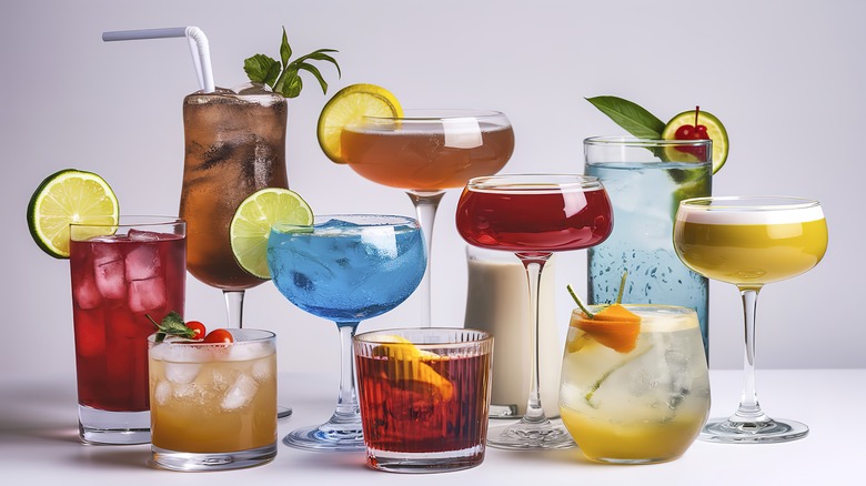 An assortment of colorful cocktails