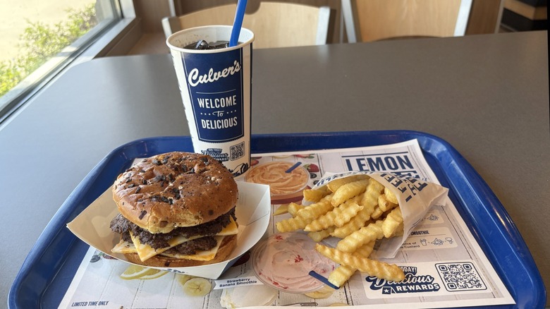 culver's meal with burger, fries, and soft drink