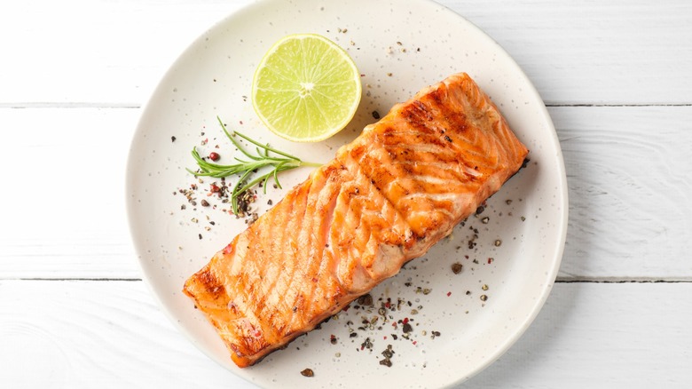 slab of cooked salmon with citrus