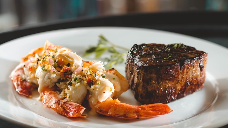 surf and turf dinner on white plate