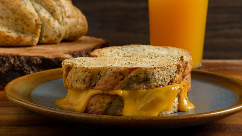 hefty grilled cheese on plate