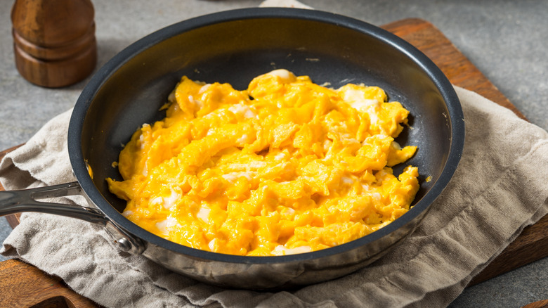 Scrambled eggs in a pan