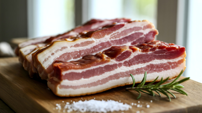 Slices of thick-cut bacon