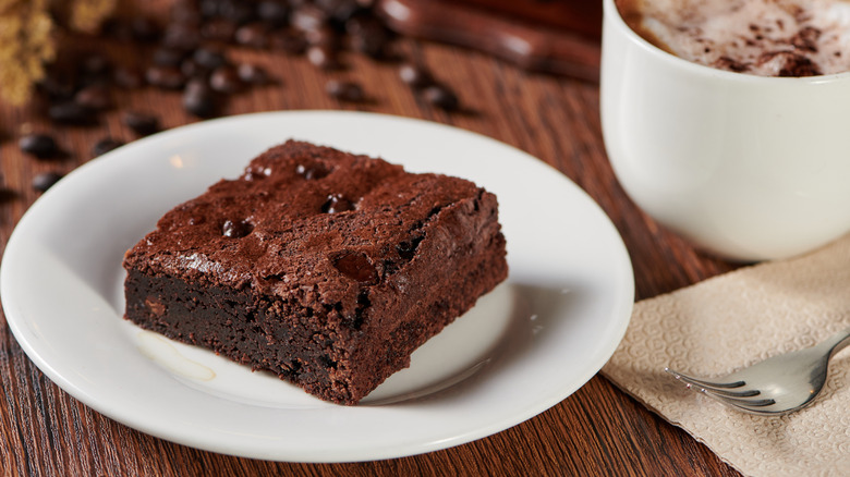 Close-up of a chocolate brownie on a plate