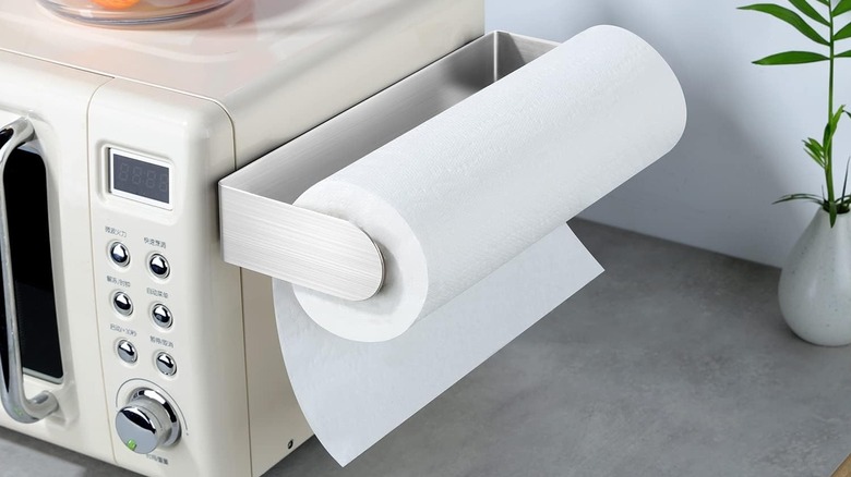 Product image of magnetic paper towel rack.